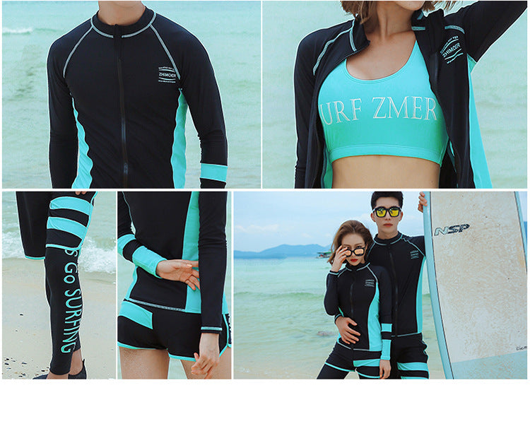Men and Women's Full Body Zip Shirt and Leggings Set, Rashguard with Bikini, Surf Snorkeling Sun Suit, 3 PCs per Set
