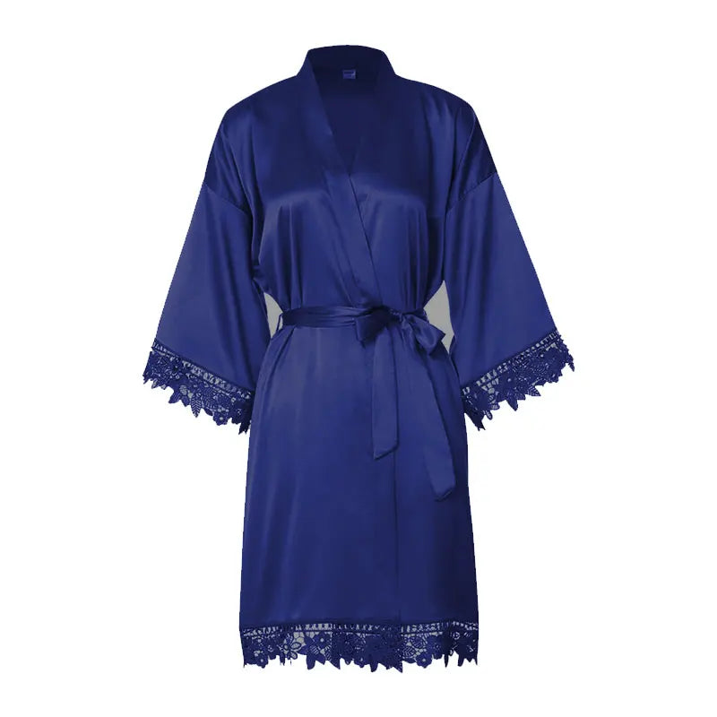 Silky Gowns Bride Tribe Wedding Morning Robes Hen Party Beautiful Lace Detail to Cuffs and Hem Robes Ladies Dressing Gown Kimono