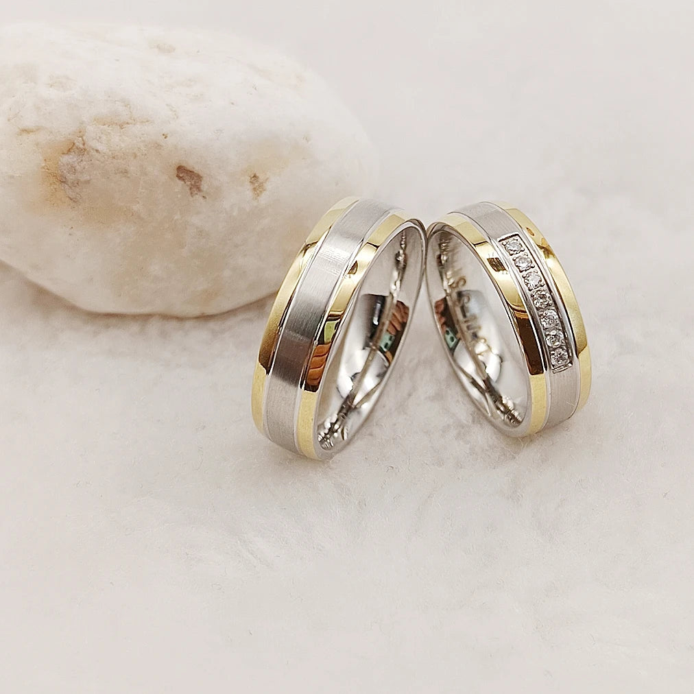 Eternal CZ Diamond Statement Wedding Bands Love Unbroken Circle Couple Rings Titanium for Perfect Anniversary Gift Wife Husband