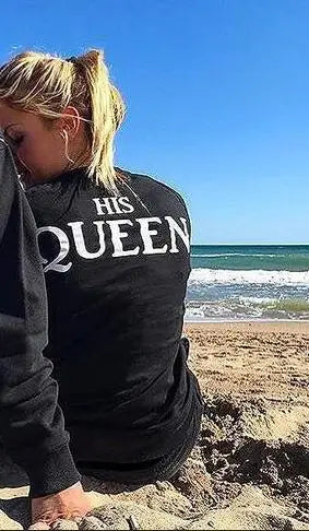 Women Men King Queen Black Hoodies Letter Printing Sweatshirts O Neck Couple Lover Pullover Spring Autumn