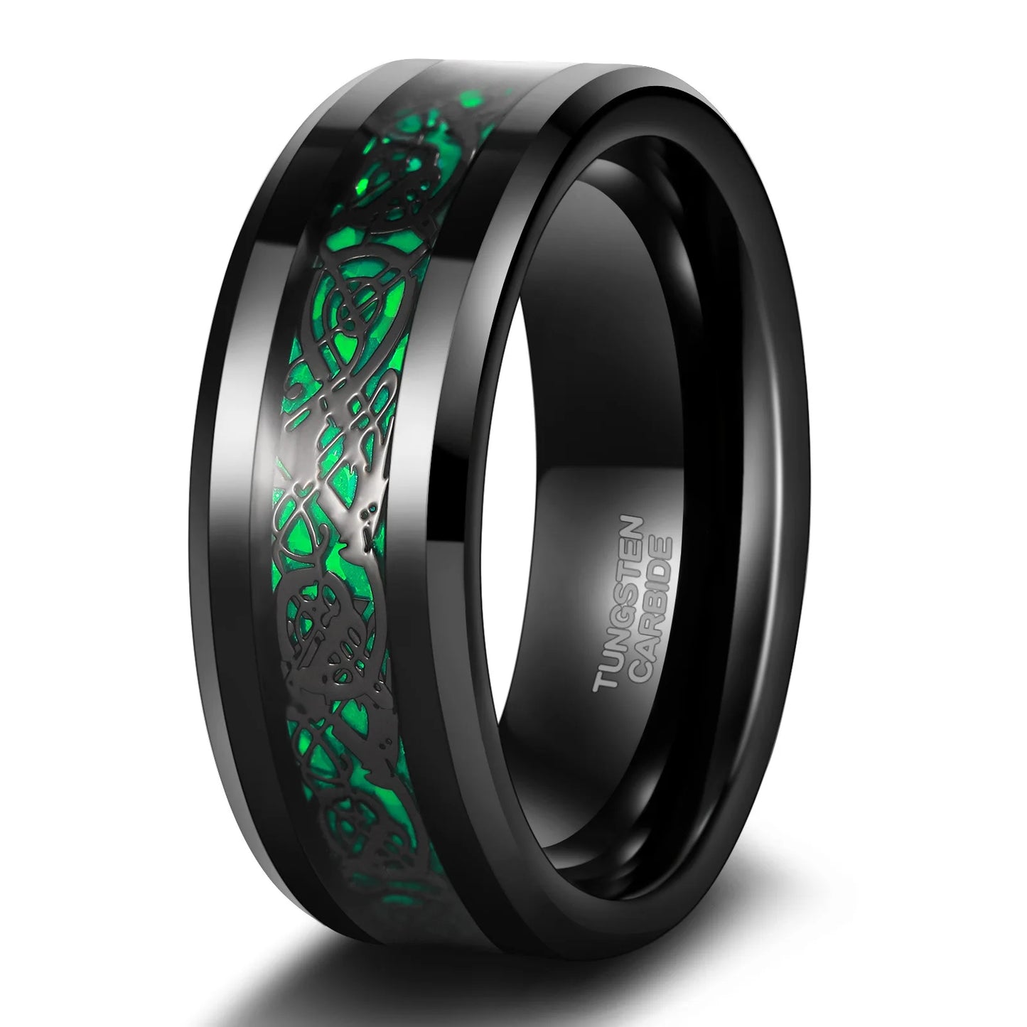 POYA 8mm Black Plated Celtic Dragon Trendy Tungsten Carbide Rings for Men Fashion Engagement Wedding Bands