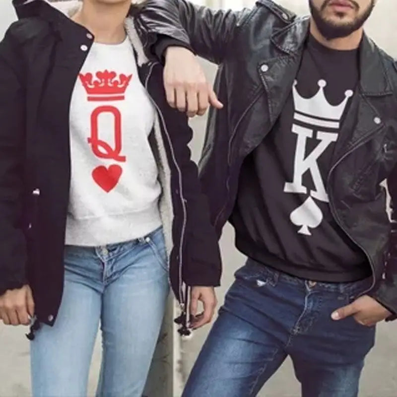 Women Men King Queen Black Hoodies Letter Printing Sweatshirts O Neck Couple Lover Pullover Spring Autumn