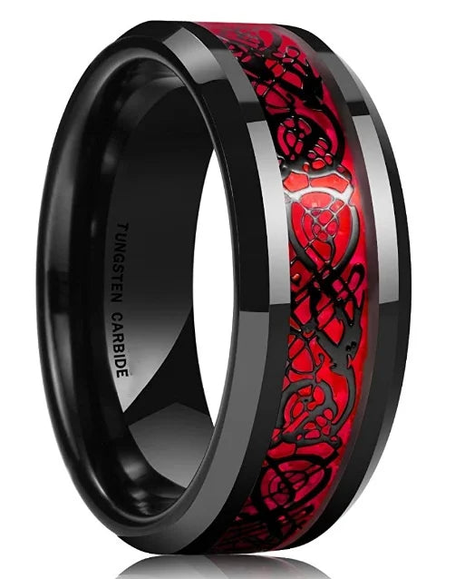 POYA 8mm Black Plated Celtic Dragon Trendy Tungsten Carbide Rings for Men Fashion Engagement Wedding Bands