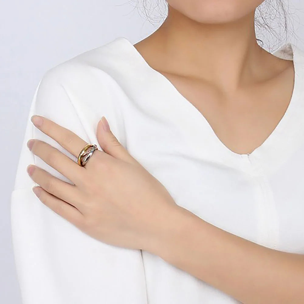 Classic 3 Rounds Ring Sets Women Stainless Steel Wedding Engagement Female Finger Jewelry