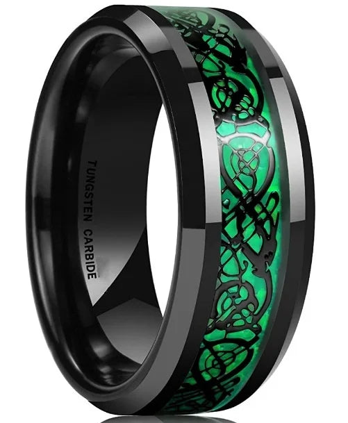 POYA 8mm Black Plated Celtic Dragon Trendy Tungsten Carbide Rings for Men Fashion Engagement Wedding Bands