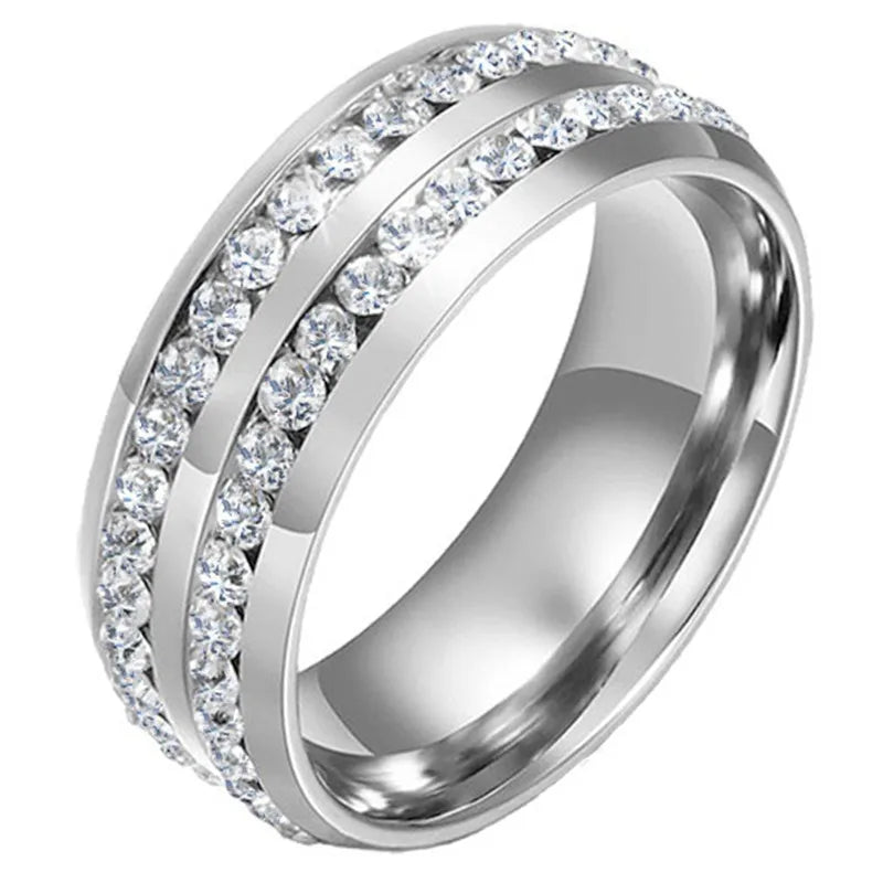 New Trendy Titanium Romantic Couple DIY Crystal Alliance Engagement Wedding Rings For Men Women Jewelry
