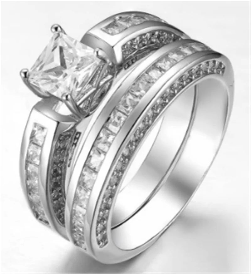 New Trendy Titanium Romantic Couple DIY Crystal Alliance Engagement Wedding Rings For Men Women Jewelry