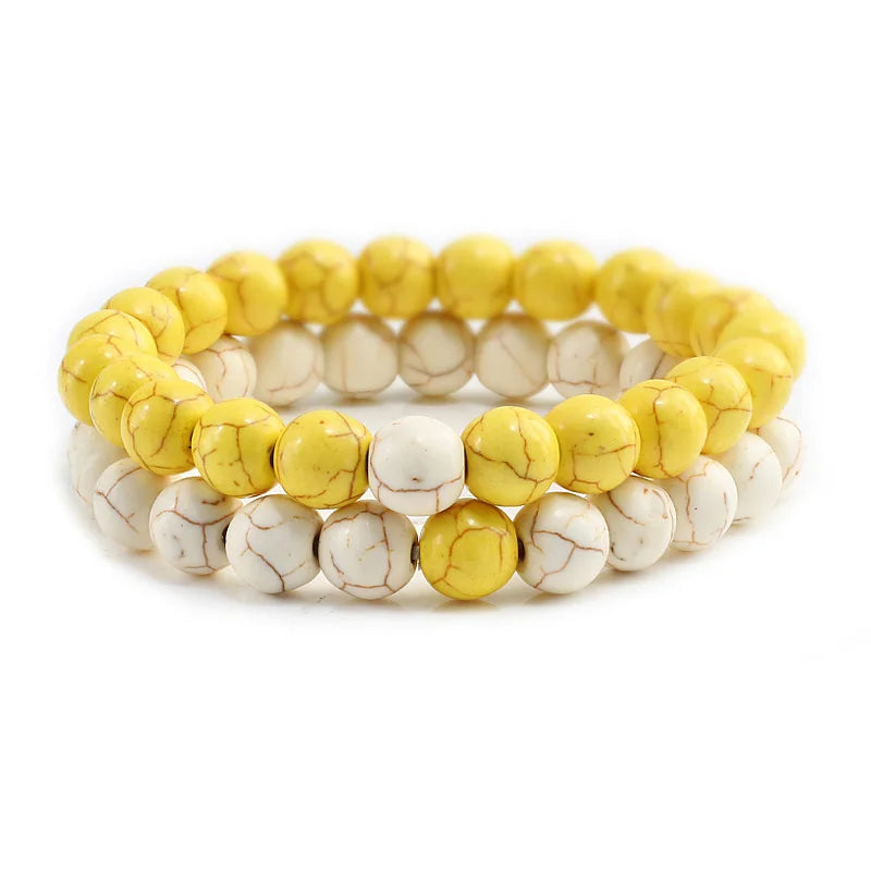 2Pcs/set Couple Distance Beaded Bracelet Natural Stone Strand Bracelets Homme Charm Yoga Jewelry Gifts for Women Men Best Friend