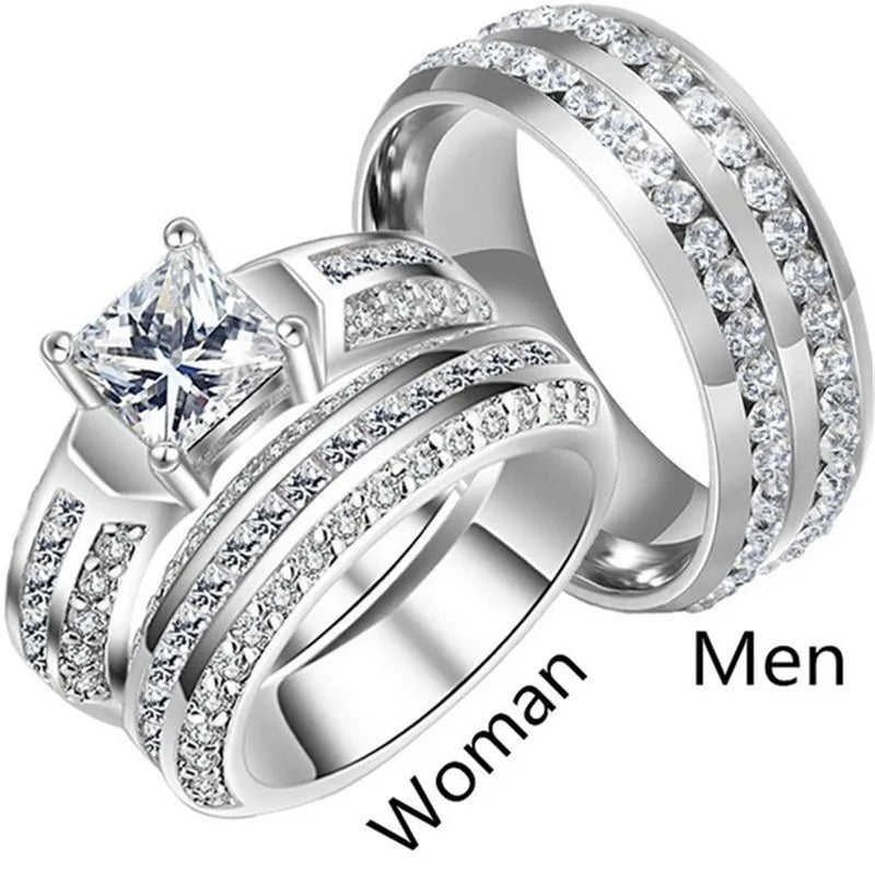 New Trendy Titanium Romantic Couple DIY Crystal Alliance Engagement Wedding Rings For Men Women Jewelry