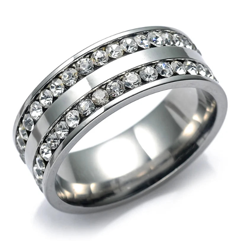 New Trendy Titanium Romantic Couple DIY Crystal Alliance Engagement Wedding Rings For Men Women Jewelry