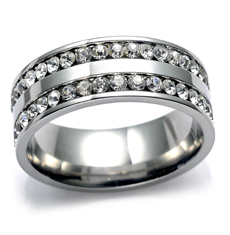 New Trendy Titanium Romantic Couple DIY Crystal Alliance Engagement Wedding Rings For Men Women Jewelry