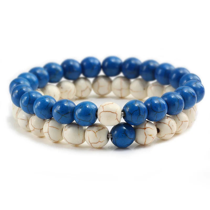 2Pcs/set Couple Distance Beaded Bracelet Natural Stone Strand Bracelets Homme Charm Yoga Jewelry Gifts for Women Men Best Friend
