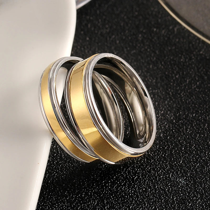 Couple Ring Gold-Color Titanium Wedding Bands Jewelry for Women Man Personalized Ring Customize Ring Engraved Ring
