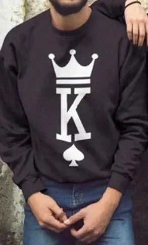 Women Men King Queen Black Hoodies Letter Printing Sweatshirts O Neck Couple Lover Pullover Spring Autumn