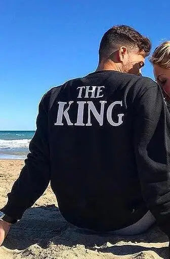 Women Men King Queen Black Hoodies Letter Printing Sweatshirts O Neck Couple Lover Pullover Spring Autumn