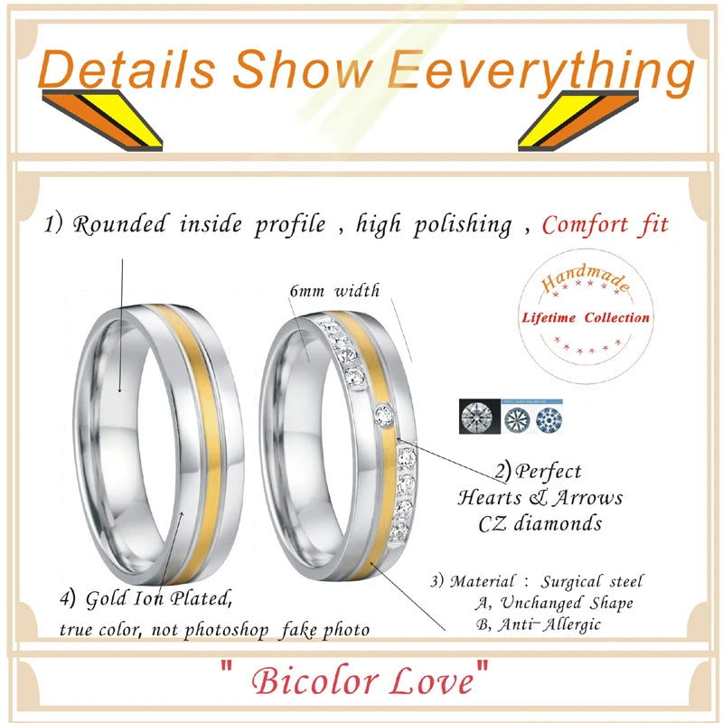 Factory OEM/ODM Custom love Alliance Wedding Rings Set for Couples Men's and Women's Stainless Steel Ring Marriage Anniversary