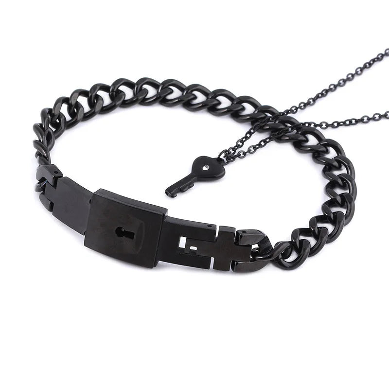 Couple Jewelry Stainless Steel Bracelet Love Heart Lock Bracelets Bangles Key Pendant Necklace for Women Men Lover Jewelry Gift