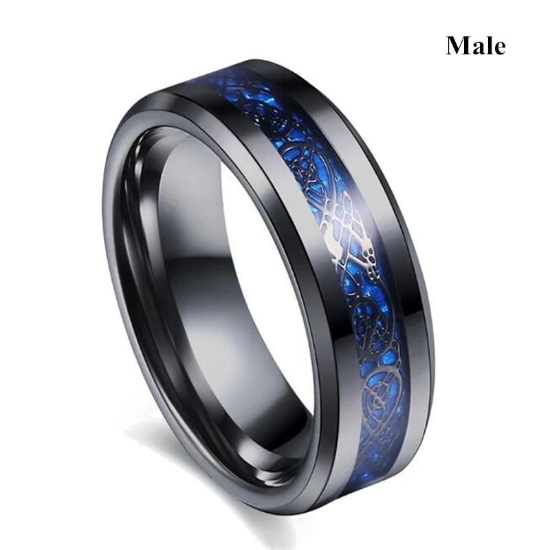 Charm Couple Rings Men Stainless Steel Celtic Dragon Ring Black Zircon Women's Wedding Band Rings Set Valentine's Day Jewelry