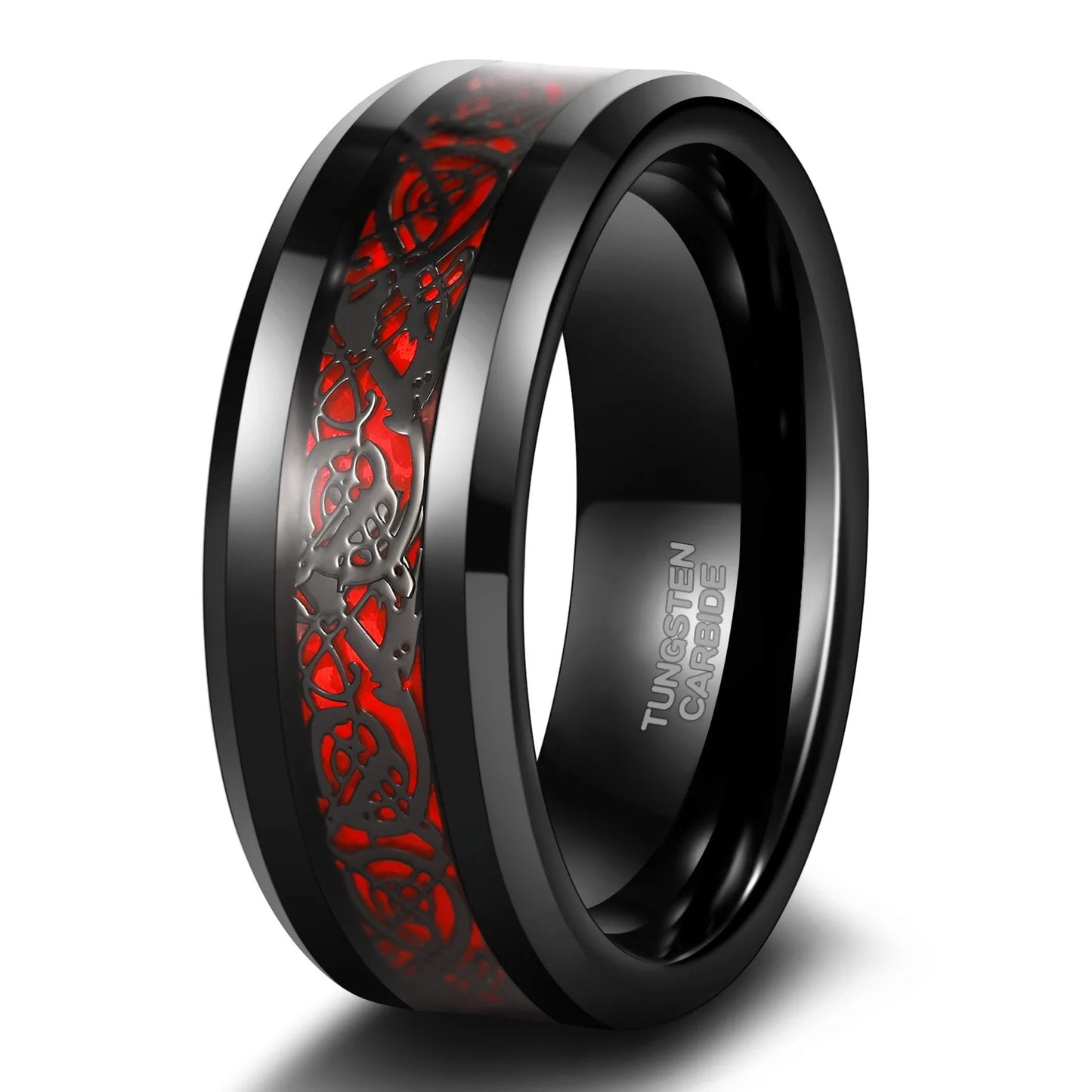 POYA 8mm Black Plated Celtic Dragon Trendy Tungsten Carbide Rings for Men Fashion Engagement Wedding Bands