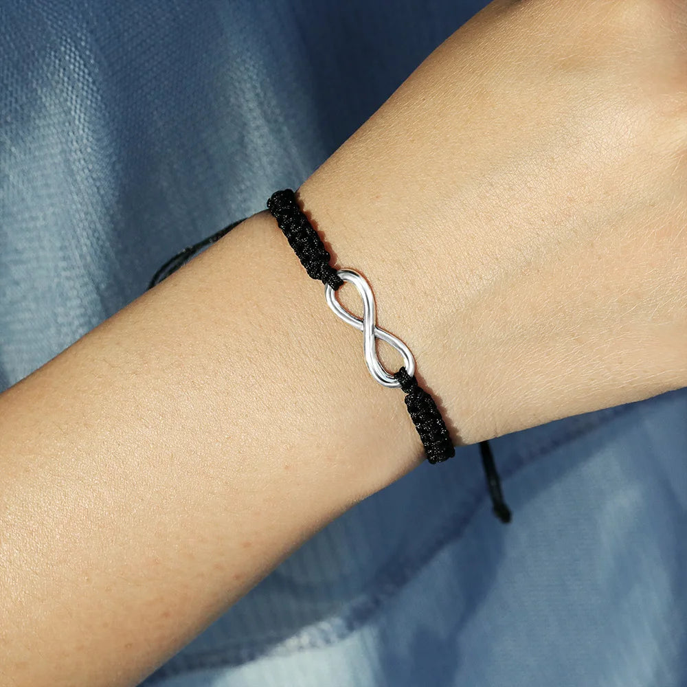 Braided Rope Cord Bracelet Zinc Alloy Infinity Bracelet Black White