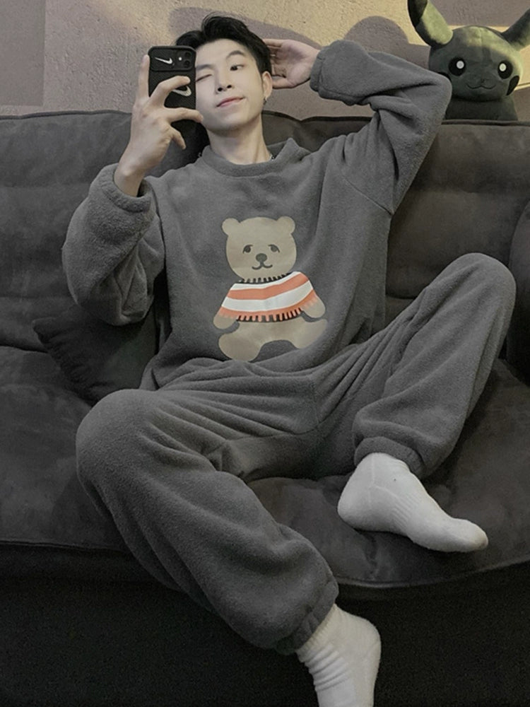 South Korea Bear Women's Thickened Flannel Couple Pajamas