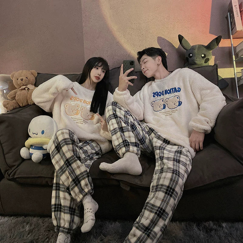 South Korea Bear Women's Thickened Flannel Couple Pajamas