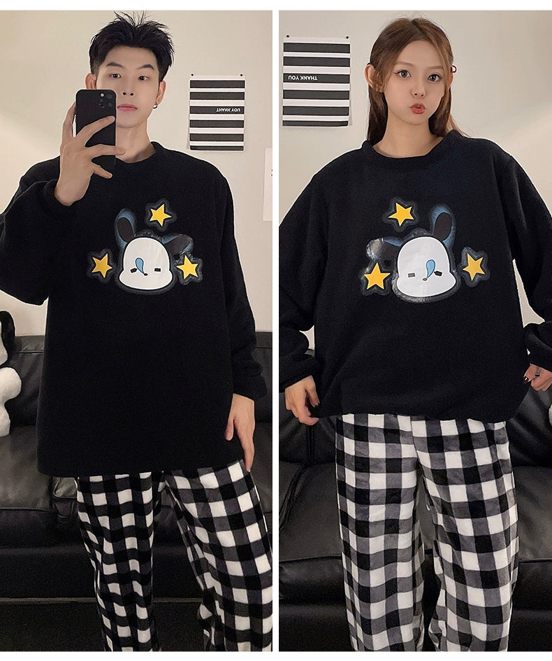 Autumn and Winter Coral Fleece Couple Pajamas Women's Flannel Cartoon Cute Women's Suit Winter Men's Home Wear