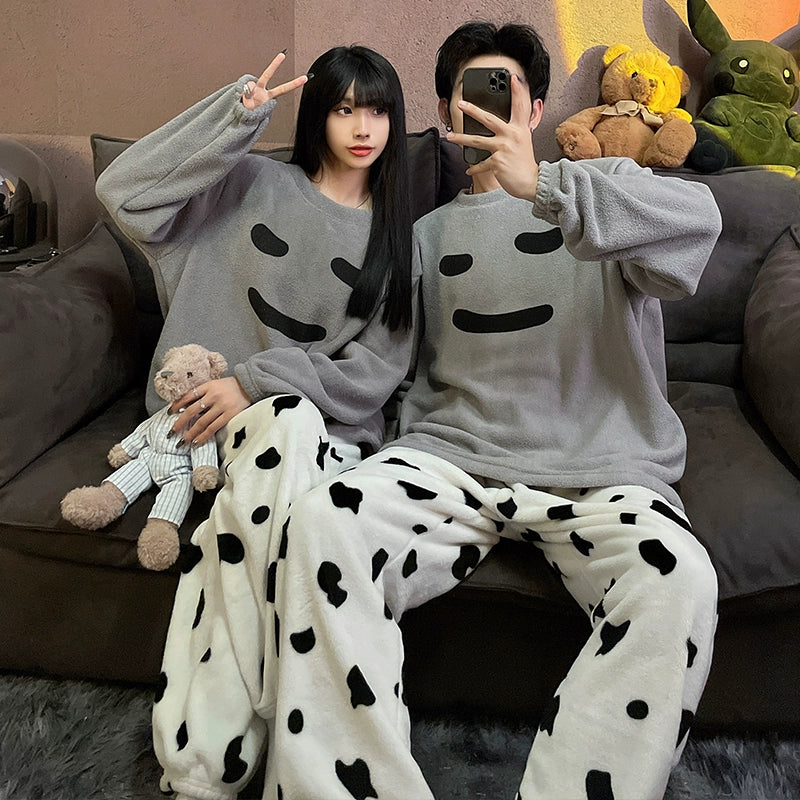 Autumn and Winter Coral Fleece Couple Pajamas Women's Flannel Cartoon Cute Women's Suit Winter Men's Home Wear