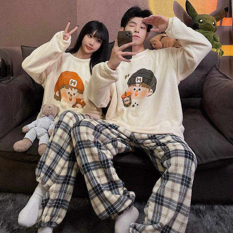 South Korea Bear Women's Thickened Flannel Couple Pajamas