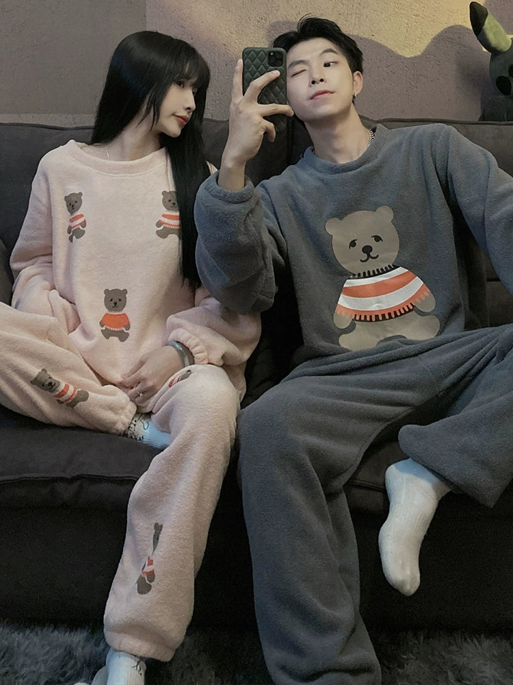 South Korea Bear Women's Thickened Flannel Couple Pajamas