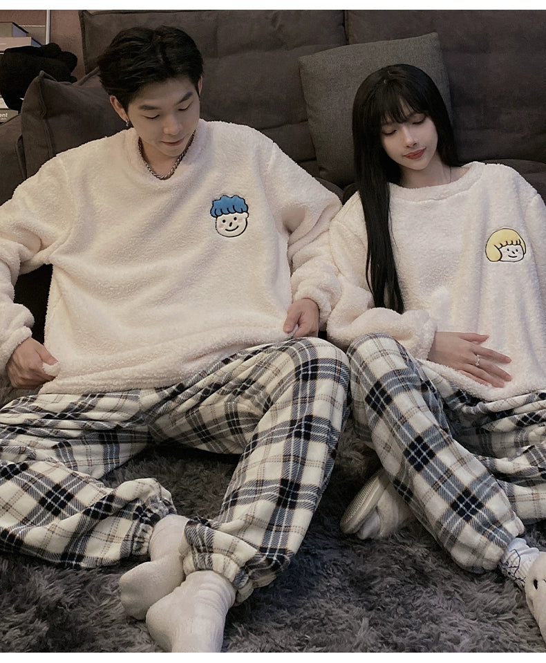 Autumn and Winter Coral Fleece Couple Pajamas Women's Flannel Cartoon Cute Women's Suit Winter Men's Home Wear