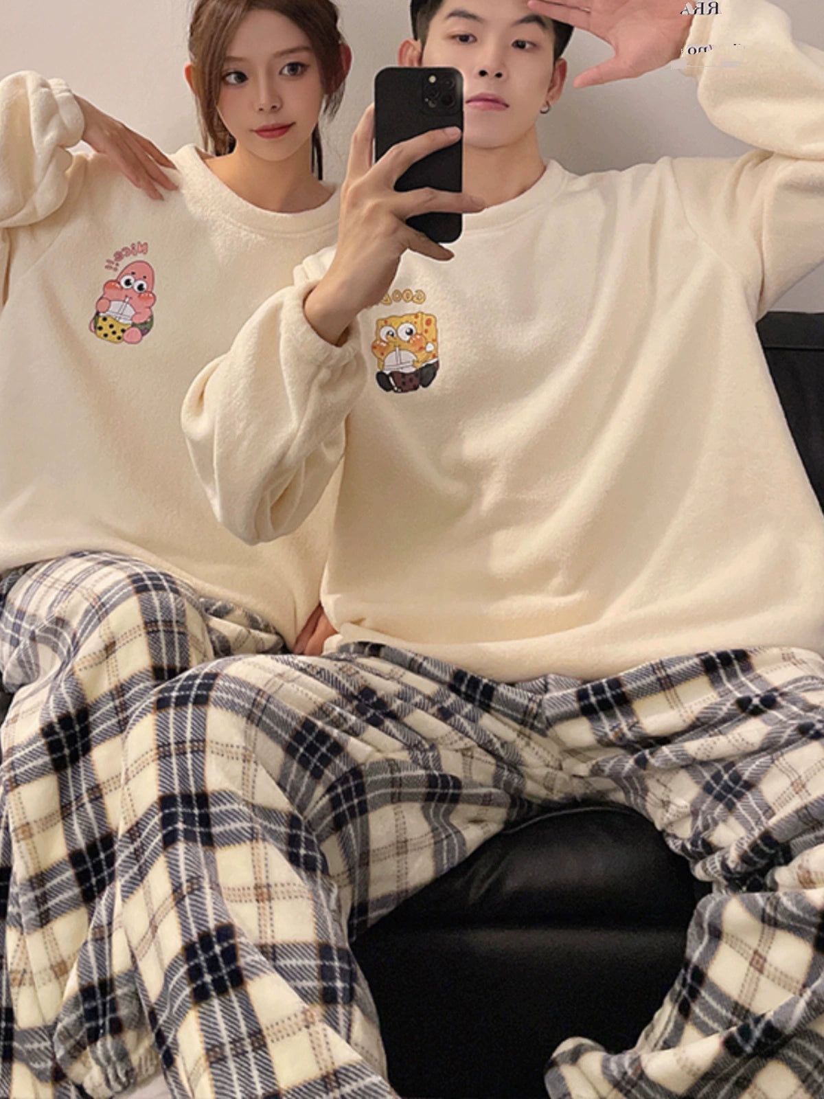 Couple Pajamas Women's Coral Fleece Winter Thickened Fleece-lined Autumn and Winter Day Flannel Plus Size Men's Home Wear Suit