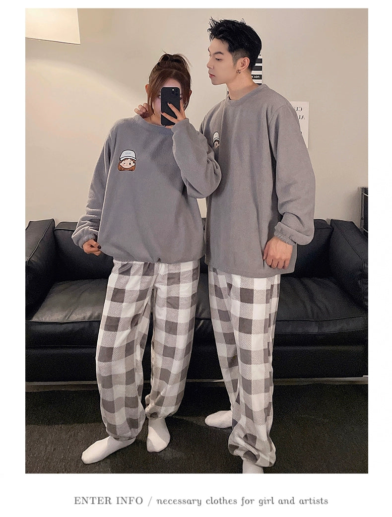 Autumn and Winter Coral Fleece Couple Pajamas Women's Flannel Cartoon Cute Women's Suit Winter Men's Home Wear