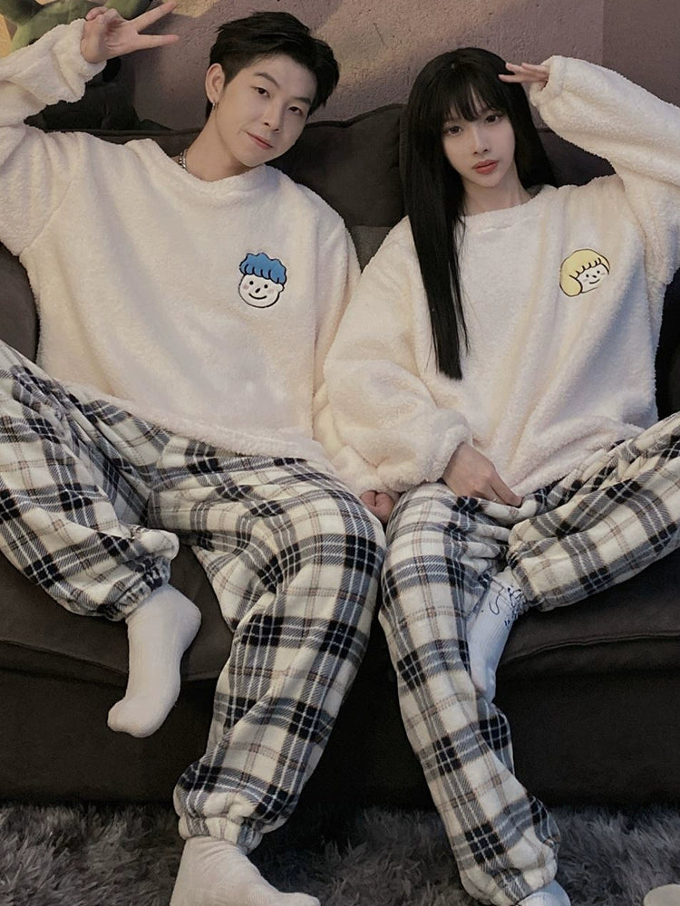 Autumn and Winter Coral Fleece Couple Pajamas Women's Flannel Cartoon Cute Women's Suit Winter Men's Home Wear