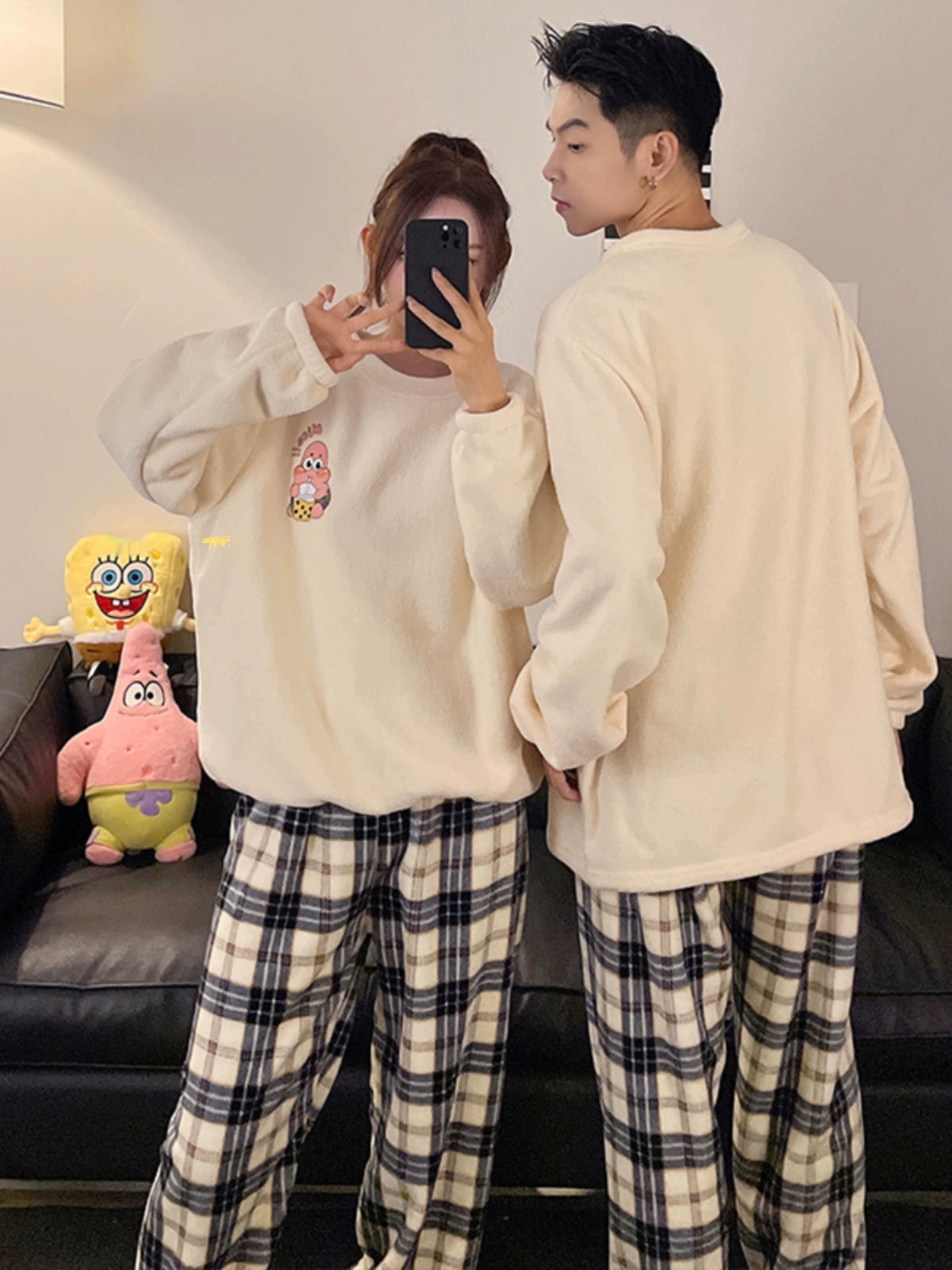 Couple Pajamas Women's Coral Fleece Winter Thickened Fleece-lined Autumn and Winter Day Flannel Plus Size Men's Home Wear Suit