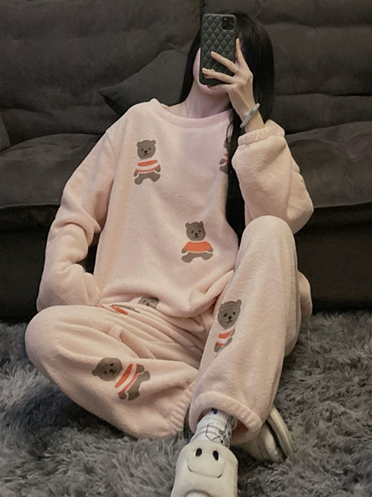 South Korea Bear Women's Thickened Flannel Couple Pajamas