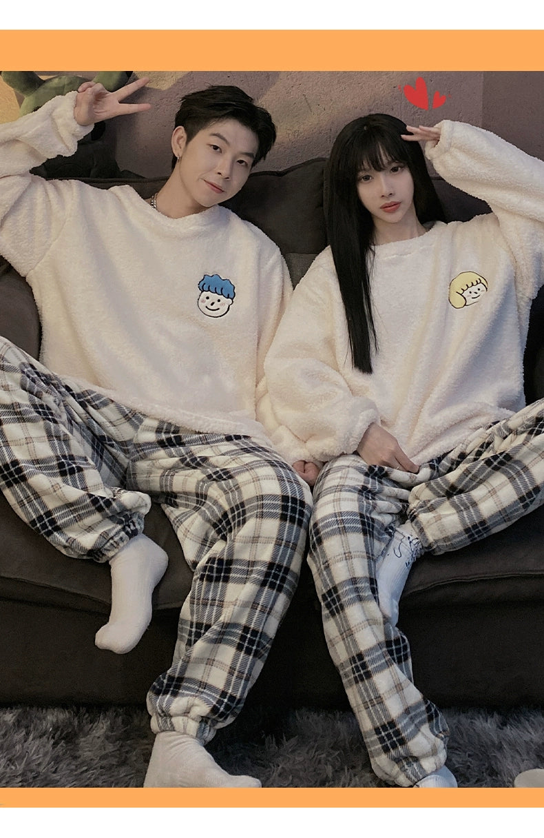 Autumn and Winter Coral Fleece Couple Pajamas Women's Flannel Cartoon Cute Women's Suit Winter Men's Home Wear