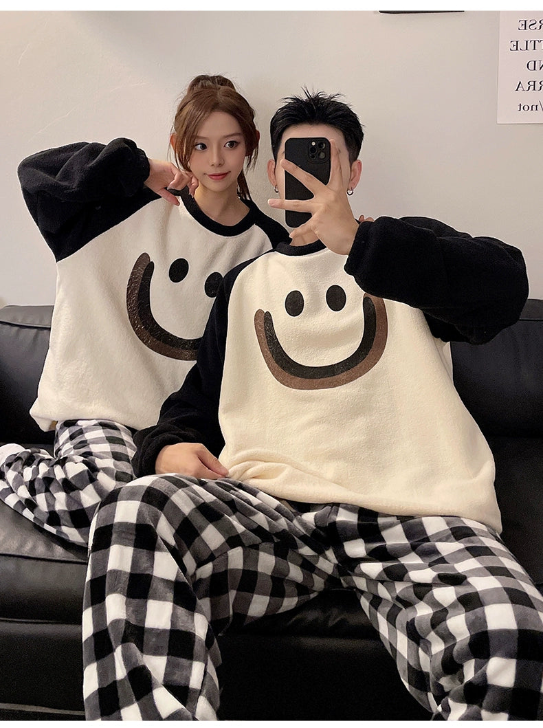 Autumn and Winter Coral Fleece Couple Pajamas Women's Flannel Cartoon Cute Women's Suit Winter Men's Home Wear