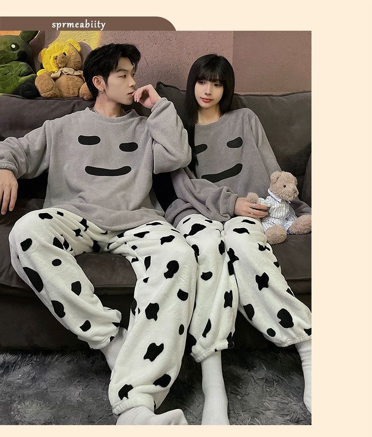 Autumn and Winter Coral Fleece Couple Pajamas Women's Flannel Cartoon Cute Women's Suit Winter Men's Home Wear