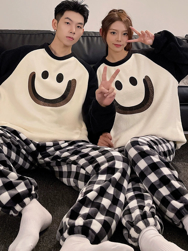 Autumn and Winter Coral Fleece Couple Pajamas Women's Flannel Cartoon Cute Women's Suit Winter Men's Home Wear