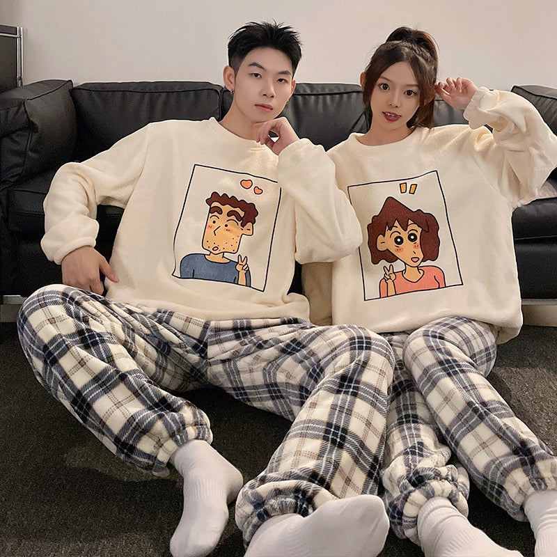 South Korea Bear Women's Thickened Flannel Couple Pajamas