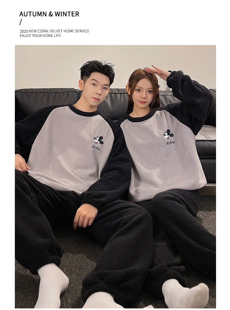 Autumn and Winter Coral Fleece Couple Pajamas Women's Flannel Cartoon Cute Women's Suit Winter Men's Home Wear
