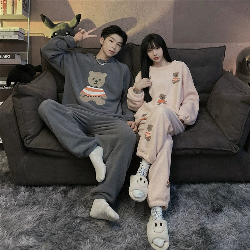 South Korea Bear Women's Thickened Flannel Couple Pajamas
