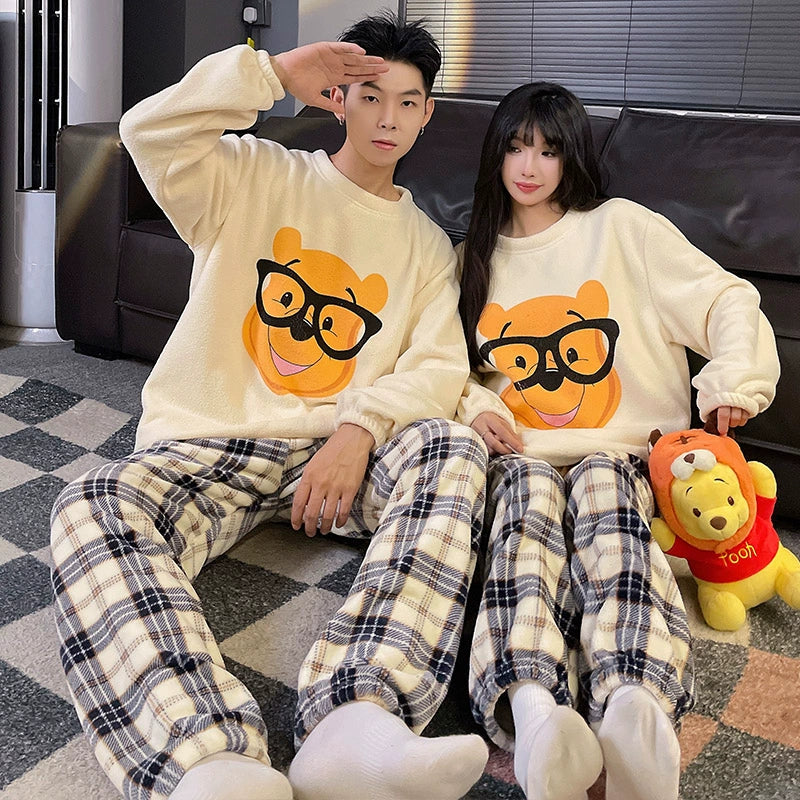 South Korea Bear Women's Thickened Flannel Couple Pajamas