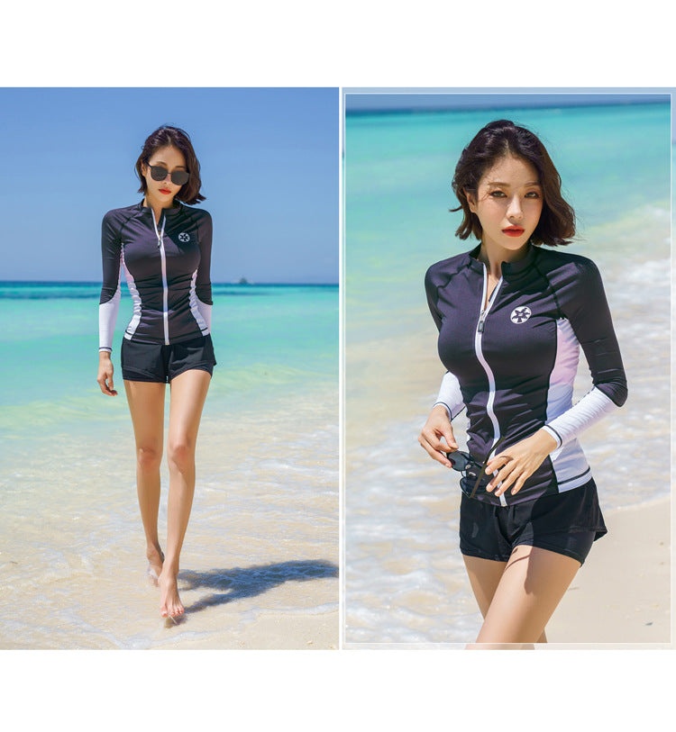 Womens Men Long Sleeve Rash Guard Swimsuit Sun Protection Sport Wetsuit 2-3 Pieces Swimsuit Set Water Sports Beachwear Tracksuit