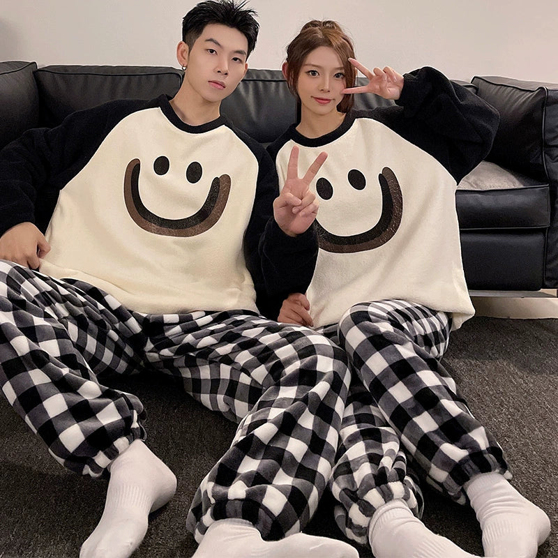 Autumn and Winter Coral Fleece Couple Pajamas Women's Flannel Cartoon Cute Women's Suit Winter Men's Home Wear