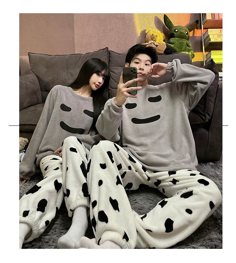 Autumn and Winter Coral Fleece Couple Pajamas Women's Flannel Cartoon Cute Women's Suit Winter Men's Home Wear