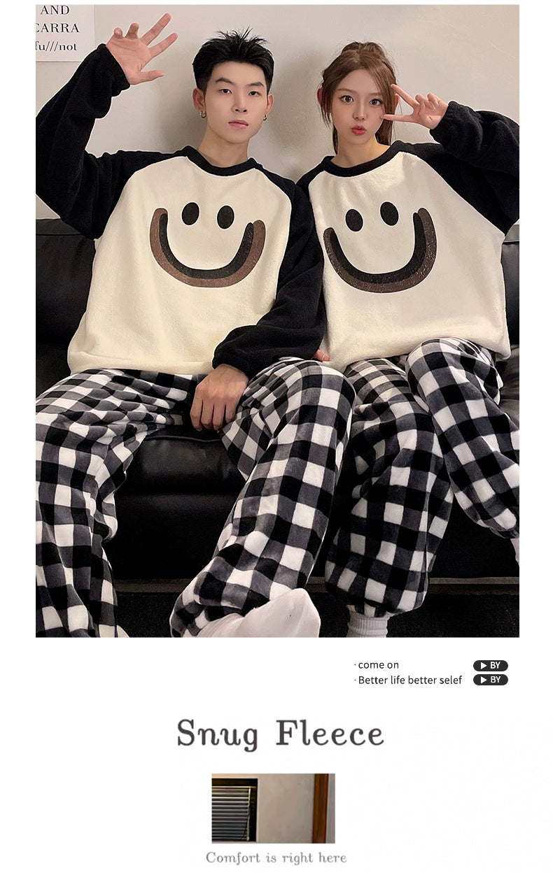 Autumn and Winter Coral Fleece Couple Pajamas Women's Flannel Cartoon Cute Women's Suit Winter Men's Home Wear