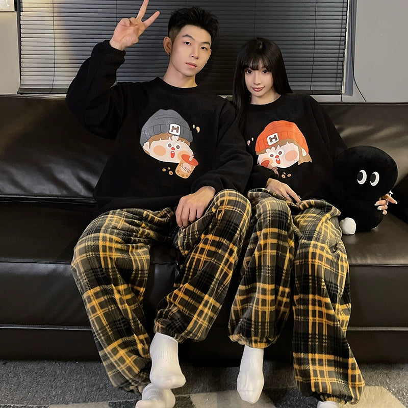 South Korea Bear Women's Thickened Flannel Couple Pajamas