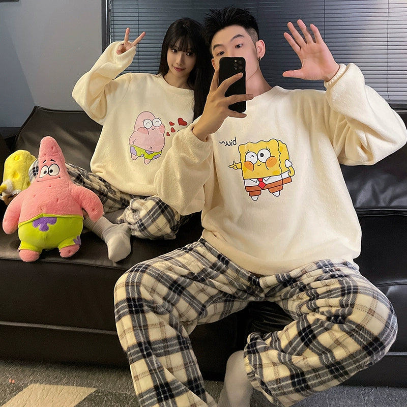 South Korea Bear Women's Thickened Flannel Couple Pajamas